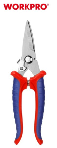 Ножницы универсальные WORKPRO WP214008, двухкомпонентная прорезиненная  рукоятка,180мм