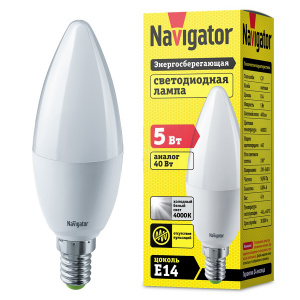 Лампа светодиодная NAVIGATOR E14 5W белый матовая свеча