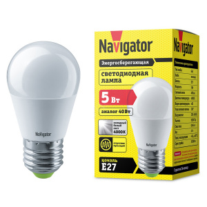 Лампа светодиодная NAVIGATOR Е27 5W белая шар