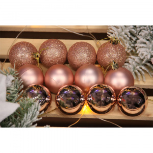 Набор новогодних шаров, 5 см, 12 шт, брозново-золотой