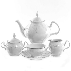 Сервиз чайный THUN 1794 Bernadotte Деколь отводка платина 6 персон 17 предметов