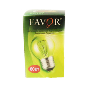 Лампа накаливания FAVOR P45 60W E27 CL шарик прозрачный