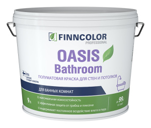 Краска для стен и потолков влажных помещений OASIS BATHROOM п/мат A (9л)