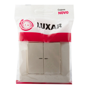 Выключатель LUXAR Novo 2-клавишный с подсветкой кремовый, 250В 10А (02.012.04)