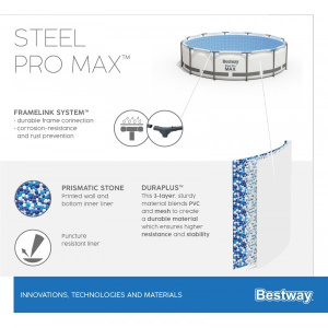 Бассейн каркасный Bestway Steel Pro Max с ф.-насосом и лестницей, 366х100см, 9150 л (56418)