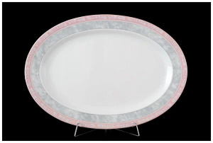 Блюдо овальное Thun1794 Яна Серый мрамор с розовым кантом 24см