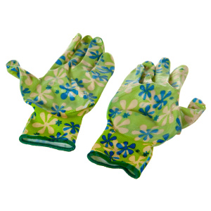 Перчатки садовые из полиэстера с нитрильным обливом, зеленые, M