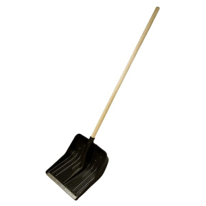 Лопата для уборки снега пластиковая, 420х425х1550 мм, деревянный черенок