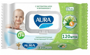 Салфетки влажные для детей AURA Ultra comfor Алое+Витамин Е 120шт
