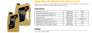 Масло моторное Havens Triple C 5W40 SN/CF  A3/B4, синтетическое, 5 л