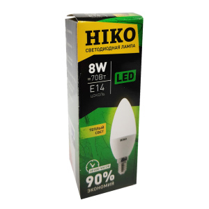 Лампа светодиодная HIKO свеча 8Вт E14 3000K HK3714-38