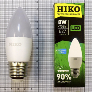 Лампа светодиодная HIKO свеча 8Вт E27 4000K HK3727-48