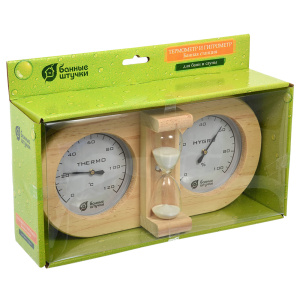 Термометр с гигрометром БАННЫЕ ШТУЧКИ Банная станция с песочными часами 27х13,8х7,5см