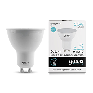 Лампа светодиодная GAUSS Elementary GU10 MR16 5.5W 450lm 4100К