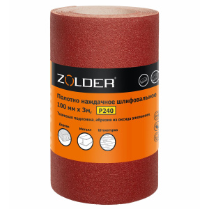 Бумага шлифовальная наждачная ZOLDER, 100 мм х 3 м, Р240, водостойкая, на тканевой основе