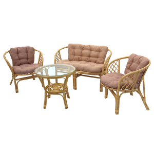 Набор мебели Багамы  (диван+2кресла+стол (2 уп.), каркас медовый, подушки бежевые)