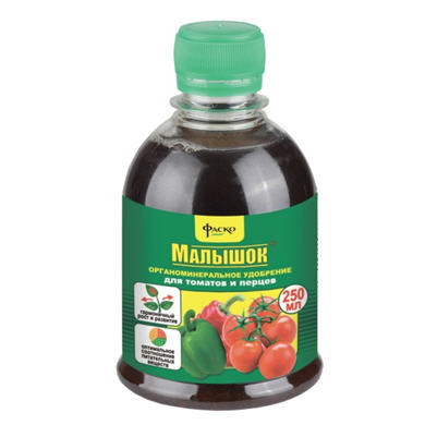 Удобрение органоминеральное жидкое Малышок в бутылках Для томатов и перцев 250мл