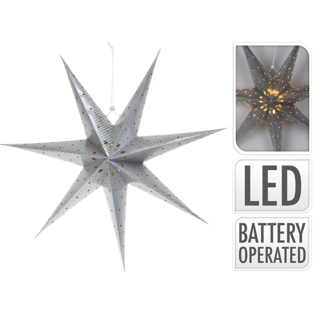 Светильник новогодний электрический KoopmanINT, звезда, 60см, 10 led ламп, работает от батареек 2xАА