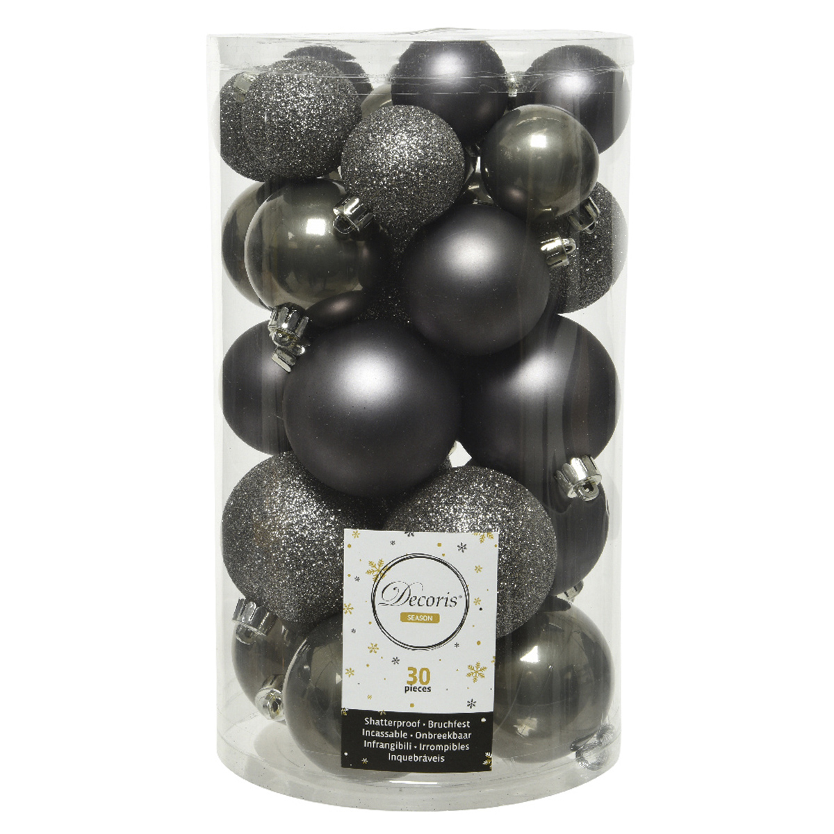 Набор новогодних шаров Kaemingk d6см (30шт) пластик серый