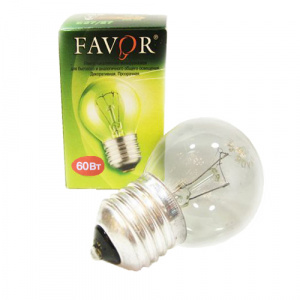 Лампа накаливания FAVOR P45 60W E27 CL шарик прозрачный