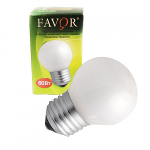 Лампа накаливания FAVOR P45 60W E27 FR шарик матовый