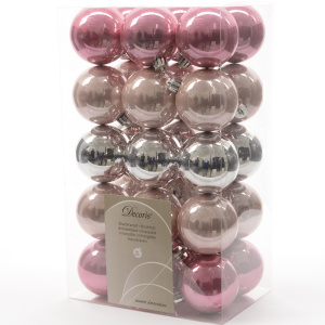 Набор новогодних шаров 30 шт, 6 см , розовые в ассортименте