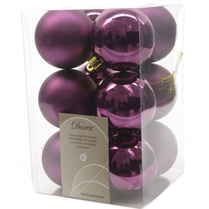 Набор новогодних шаров матовый/глянцевый 6 см, 12 шт, фиолетовый