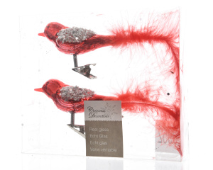 Набор новогодних украшений Птица на прищепке 3х8х3,5 см, стекло/перья, красный