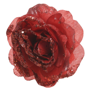 Украшение Роза на прищепке Kaemingk 14х8,5см красный