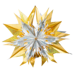 Украшение новогоднее Звезда из фольги золотая с серебряным фокусом голографическая, 60см.