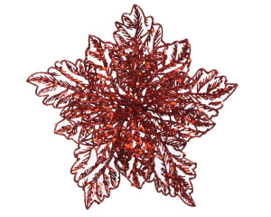 Украшение Пуансеттия с пайетками и бусинами на прищепке 23,5х10см, красный