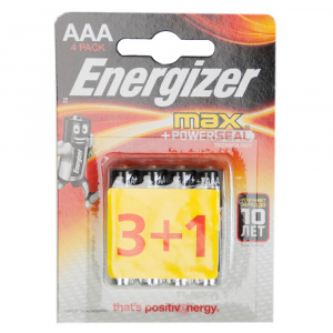 Батарейка щелочная ENERGIZER LR03 (AAA) ENR MAX E92 BP 3+1 free