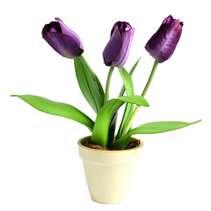 Растение искусственное Тюльпаны фиолетовые в кашпо, h=32 см