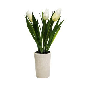 Растение искусственное Тюльпаны в кашпо h=21см белый