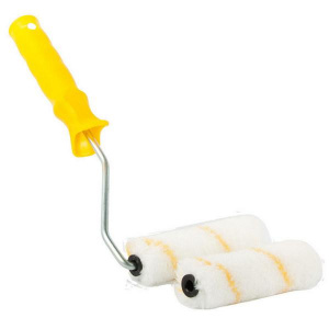 Мини-валик KORVUS, с ручкой и роликом, 110мм, ворс 11мм, бюгель 6мм,полиакрил,белый с желтой полосой