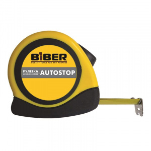 Рулетка BIBER Autostop, обрезиненный корпус, 3м*16мм