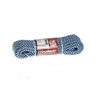 Шнур полипропиленовый СТРОЙБАТ, спирального плетения, 8.0мм, белый/синий (10м)