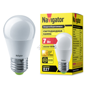 Лампа светодиодная Navigator 7вт Е27 LED теплая
