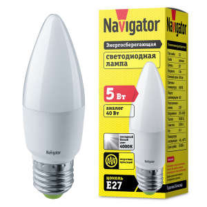 Лампа светодиодная NAVIGATOR Е27 5W белый матовая свеча