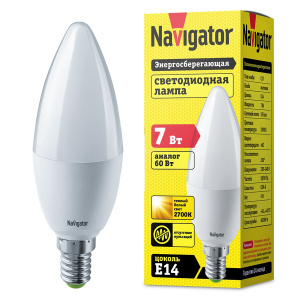 Лампа светодиодная NAVIGATOR E14 7W теплый матовая свеча