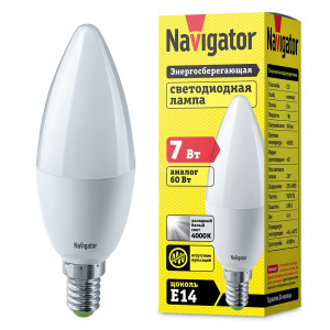 Лампа светодиодная NAVIGATOR E14 7W белый матовая свеча