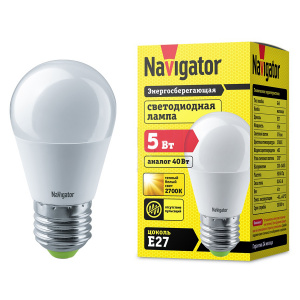 Лампа светодиодная NAVIGATOR Е27 5W теплая шар