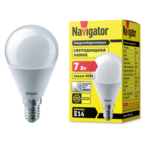 Лампа светодиодная NAVIGATOR 7W E14 LED белый шар