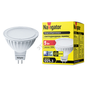 Лампа светодиодная NAVIGATOR 5W 230В GU5.3 LED белая
