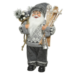 Фигурка Санта с мешком и лыжами, серый, 20х10х30 см