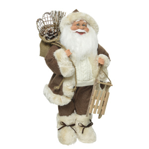 Фигурка Санта с мешком и санями, коричневый, 10х20х30 см