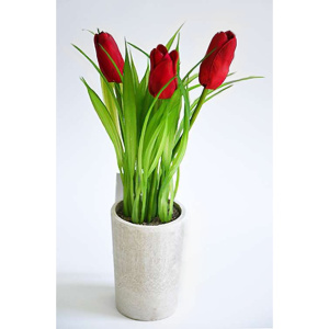 Растение искусственное Тюльпаны в кашпо h=21см красный