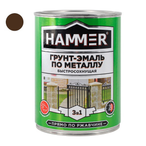Грунт-эмаль 3в1 HAMMER, быстросохнущая, шоколадная (0,9кг)