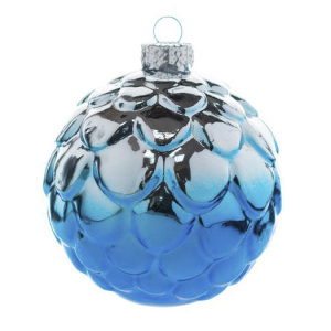 Украшение новогоднее подвесное шар Шишка серебро, синий из стекла 8см арт.81941