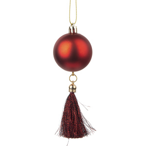Украшение новогоднее подвесное Красный шарик с кисточкой 15x5x5см арт.88623